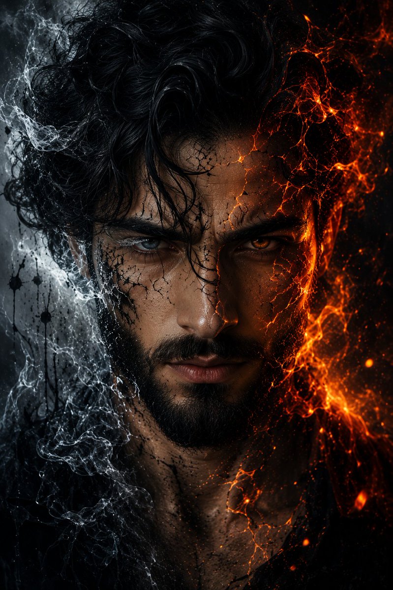 Fire and Ice Elemental Man Portrait