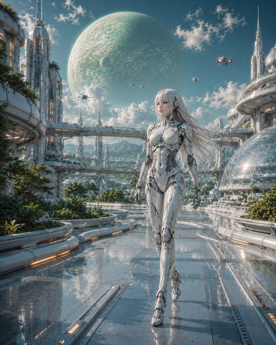 Female Android in Futuristic Space City