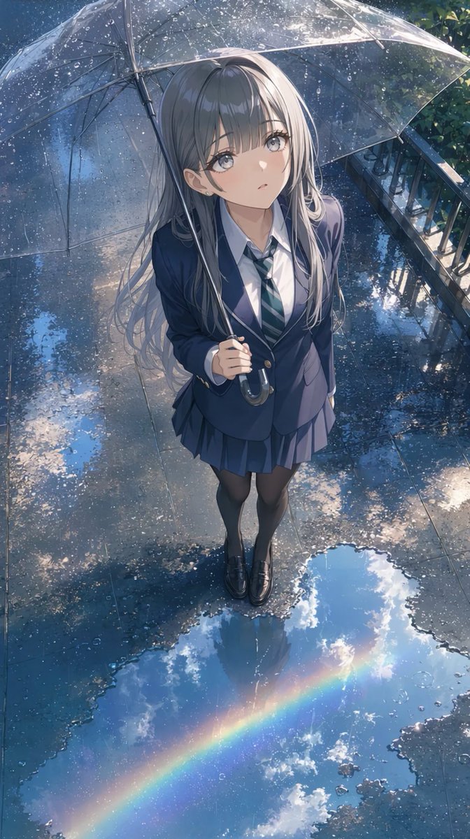 Anime Schoolgirl Under Clear Umbrella