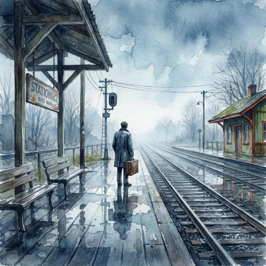 Sample output image for Rainy Train Station Watercolor