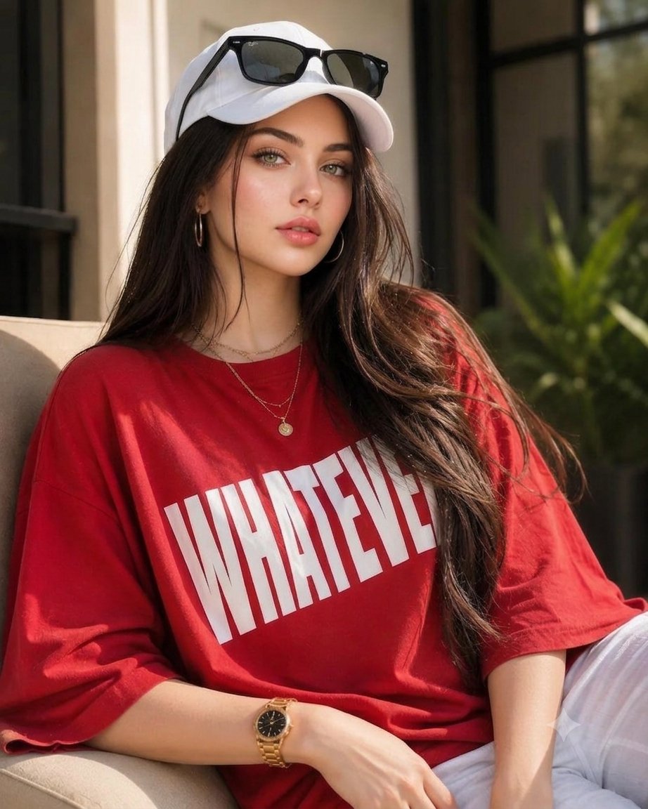 Sample output image for Fashion magazine portrait with red t-shirt