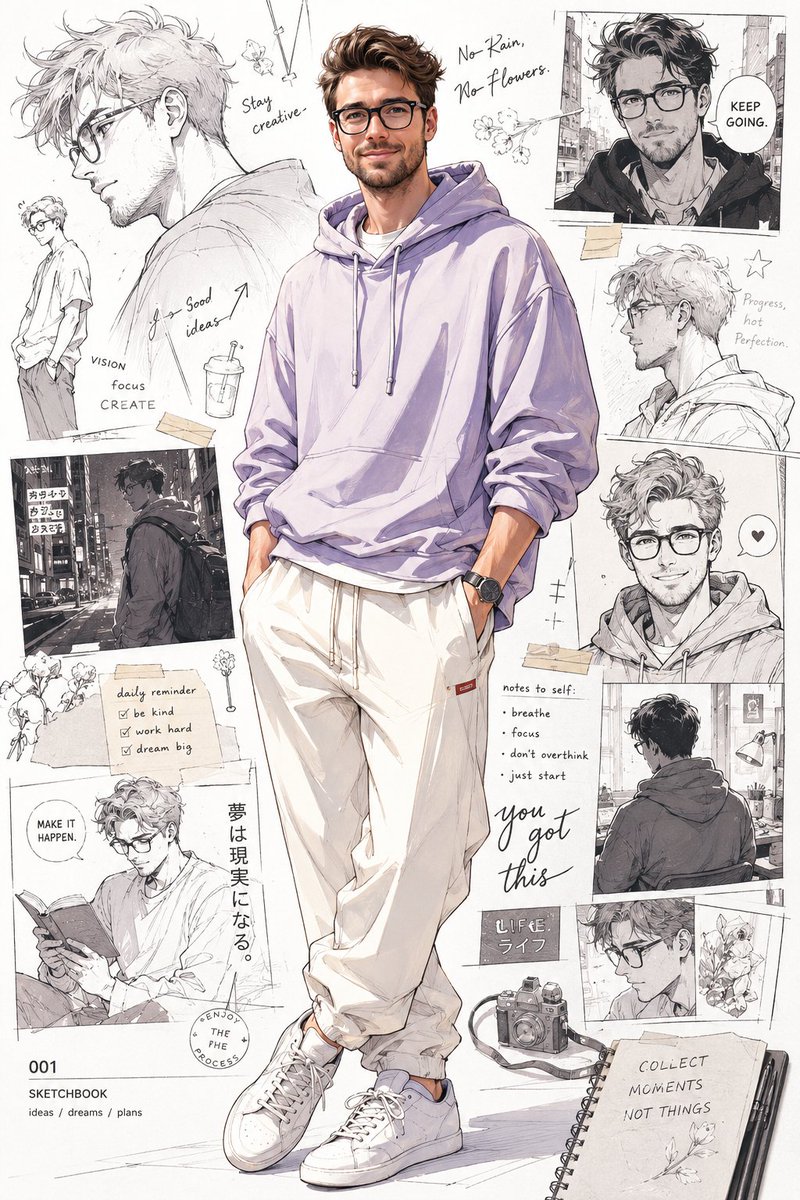 Anime Portrait with Sketch Background