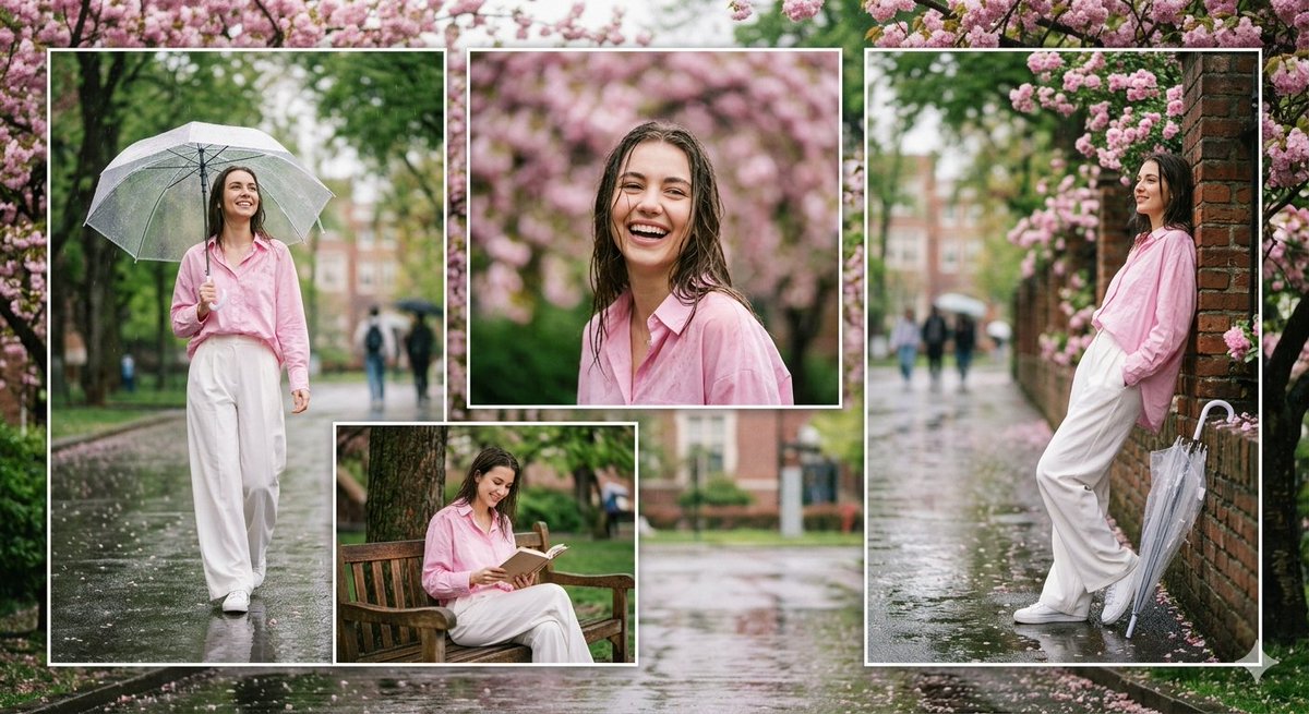 Rainy Campus Fashion Portrait Collage