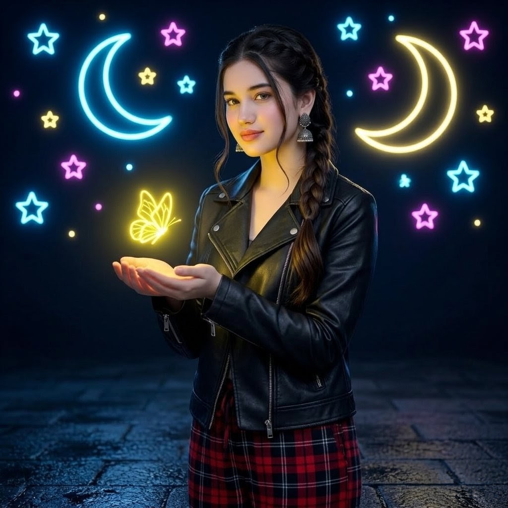 Neon Butterfly Night Portrait