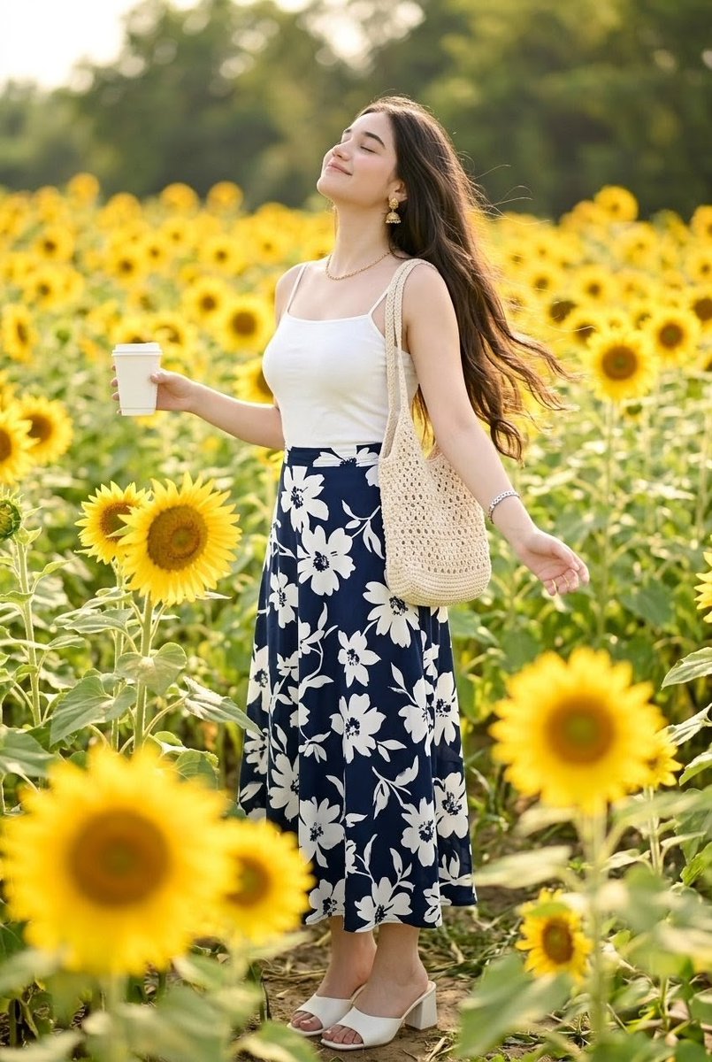 Woman in Sunflower Field Fashion Photo