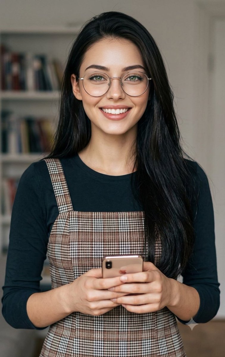 Sample output image for Cozy Indoor Portrait with Plaid Pinafore