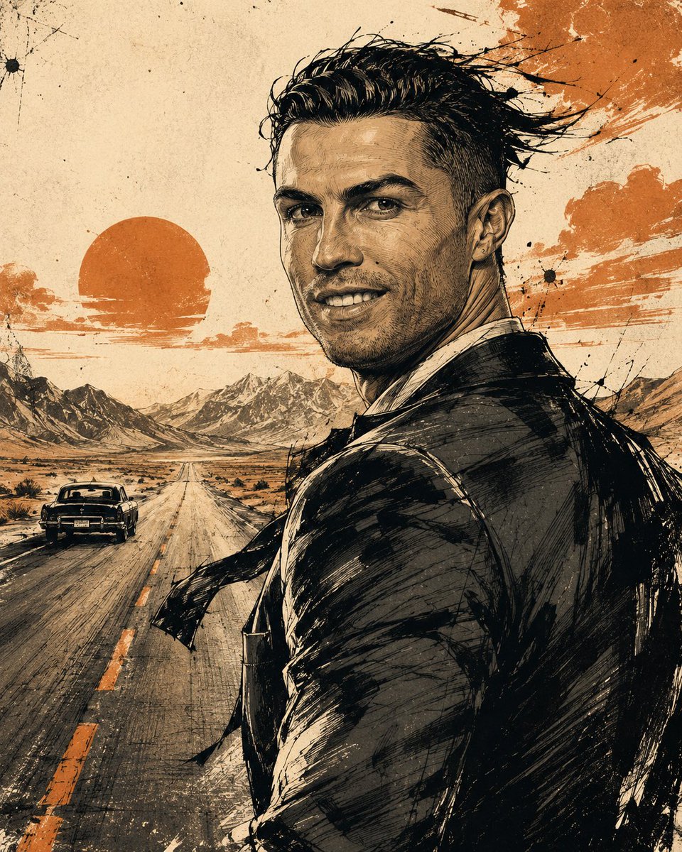 Cinematic Editorial Ink Illustration AI image template preview