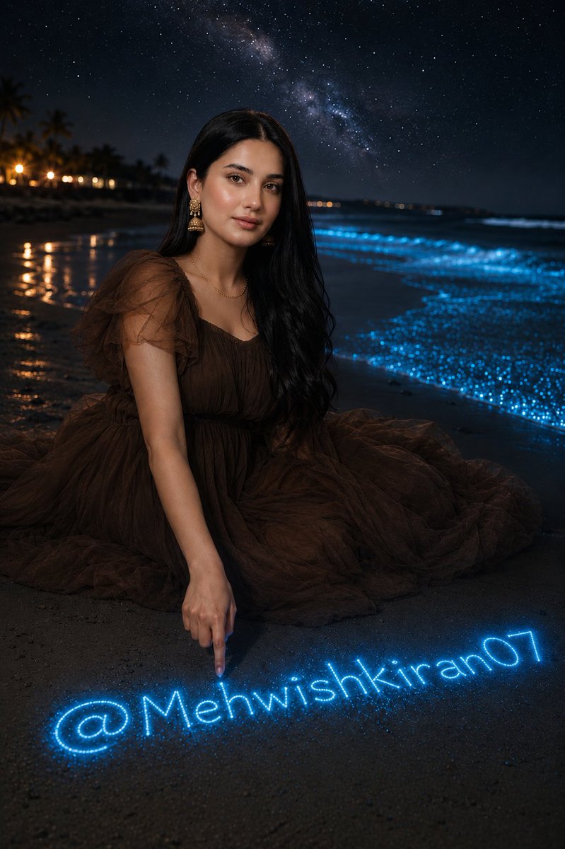 Bioluminescent Night Beach Portrait AI image template preview