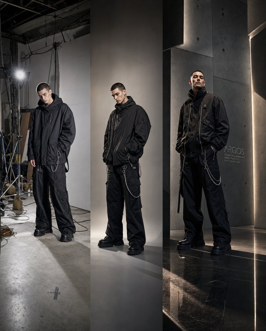 Dark Techwear Triptych Editorial