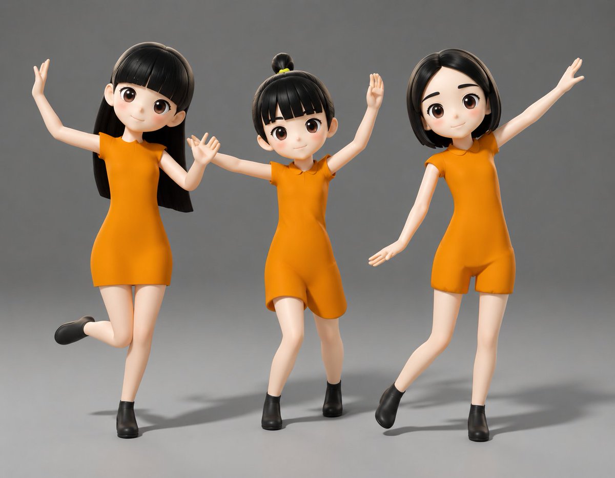 Three Blurred-Face 3D Dancing Girls