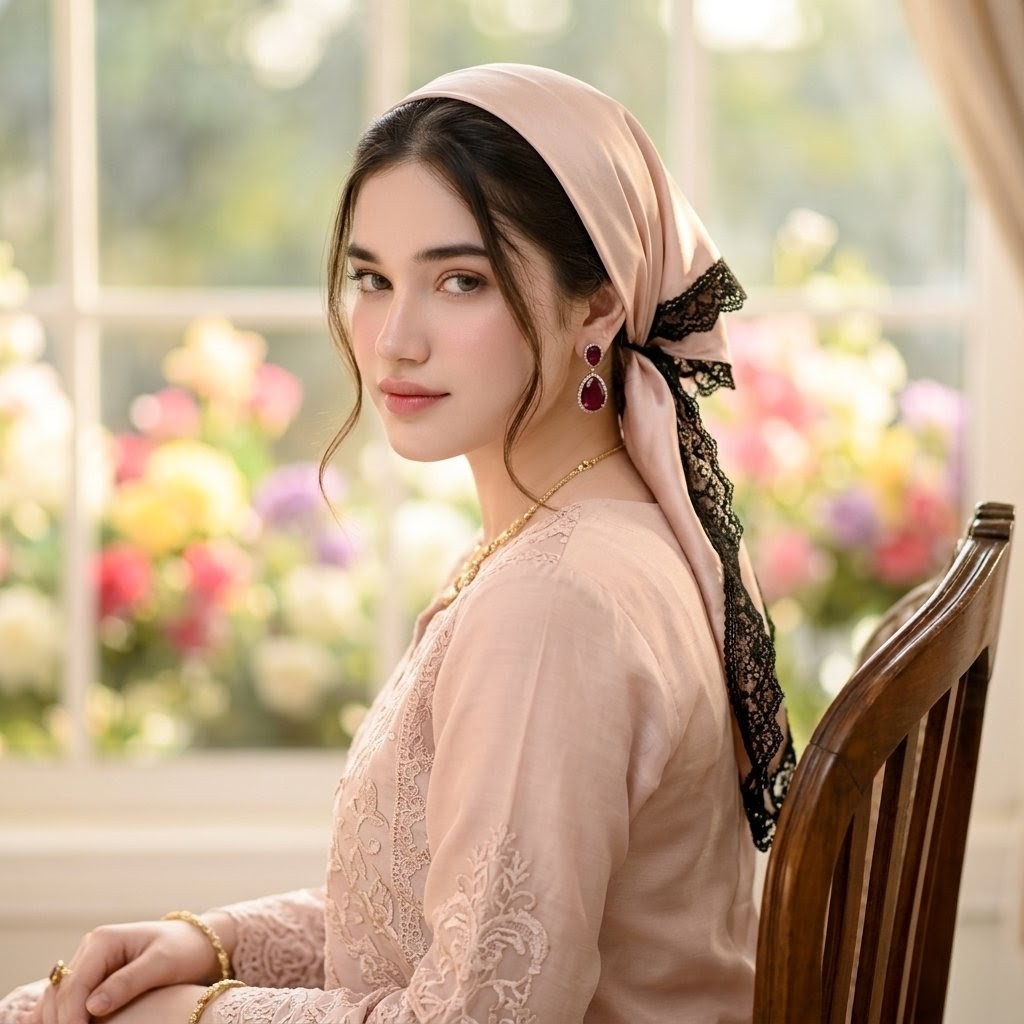 Elegant Blush Portrait with Headscarf