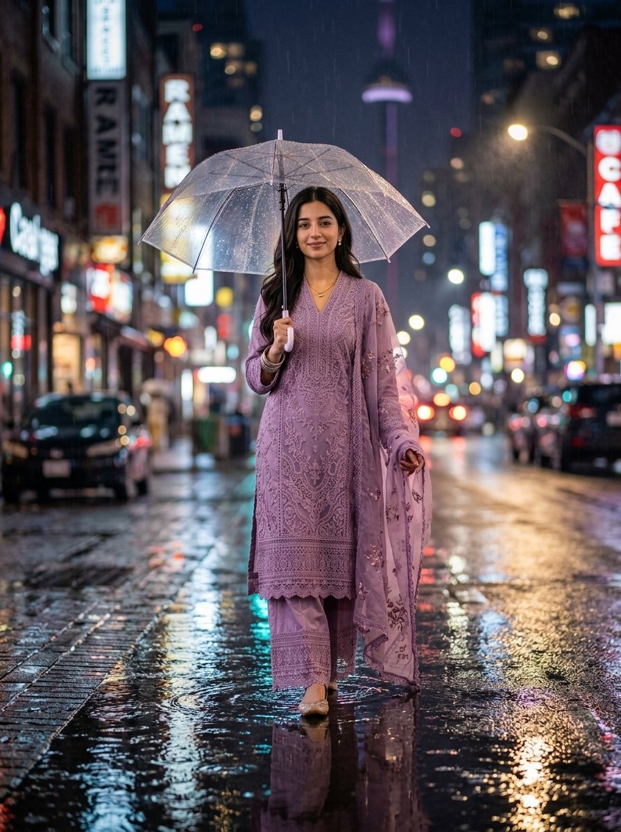 Sample output image for Realistic Rain Portrait of a Woman