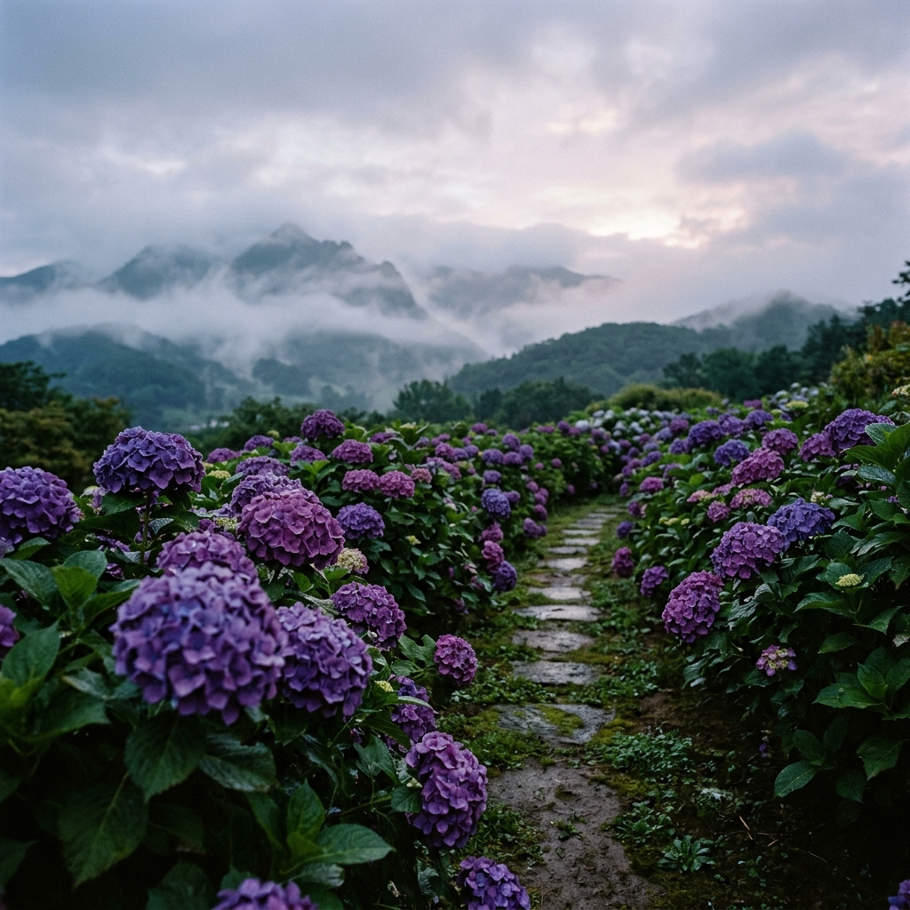 Sample output image for Misty Hydrangea Garden Landscape