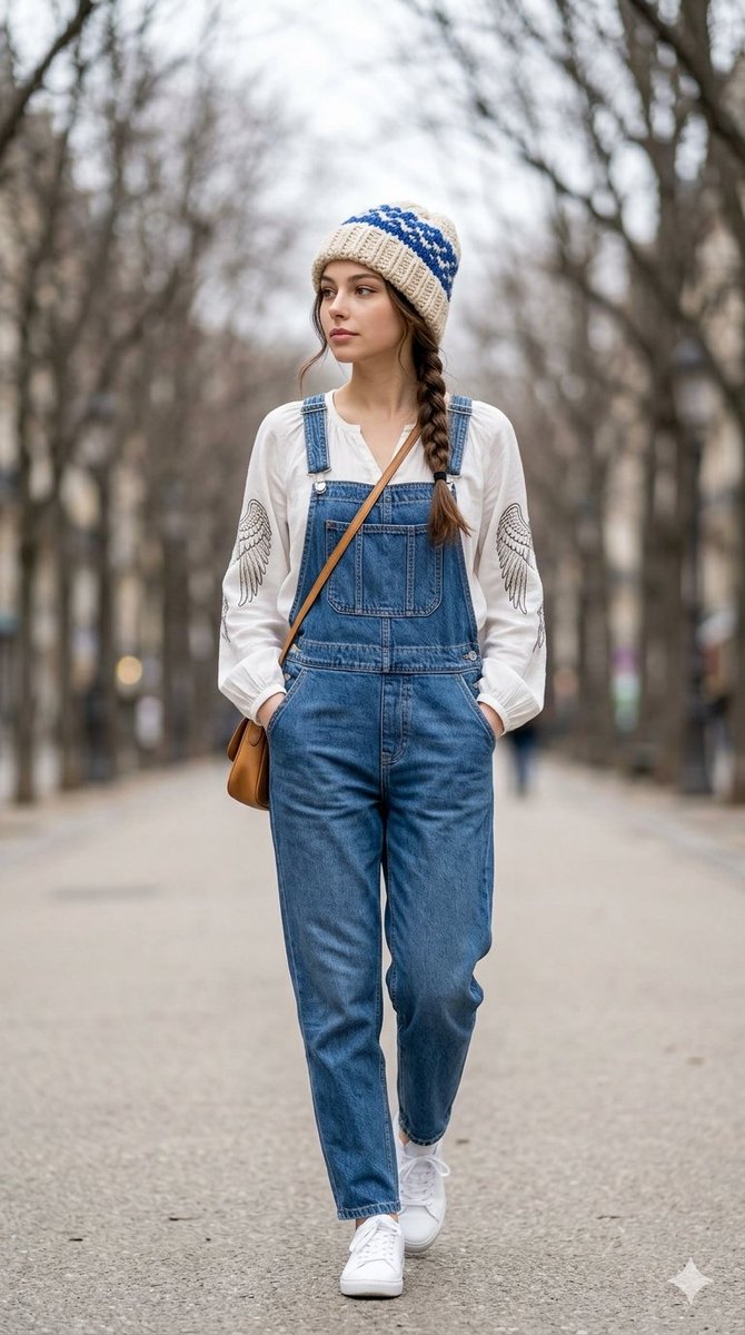 Sample output image for Street Fashion Walk in Denim Overalls