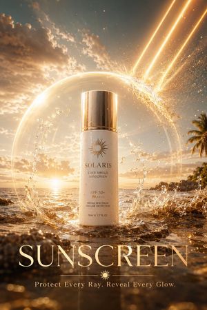 Luxury Skincare Sunscreen Ad Campaign AI image template preview
