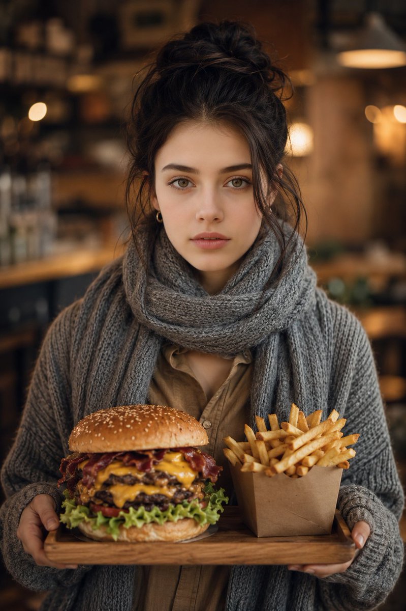 Cinematic Cafe Portrait with Food