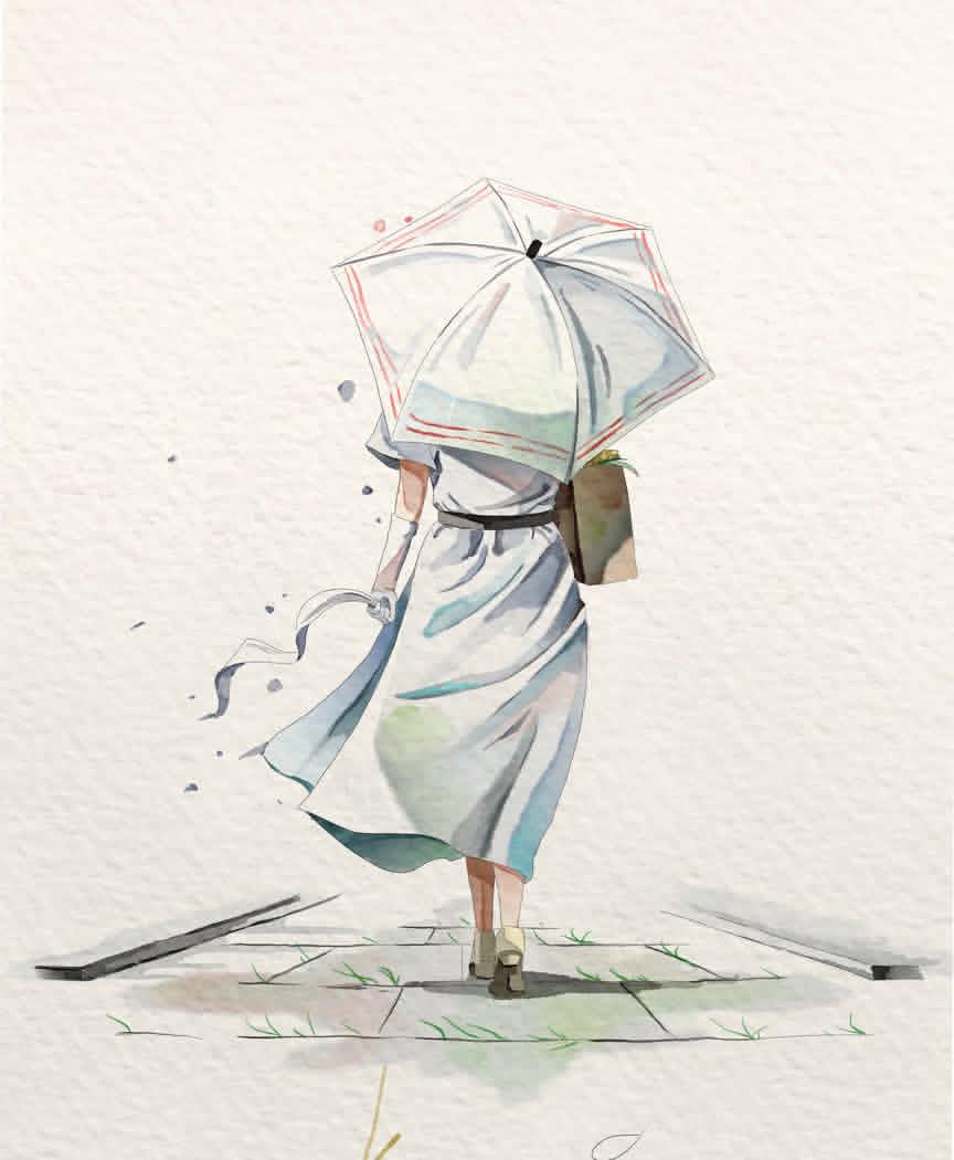 Watercolor Illustration of Guitar Player example 2