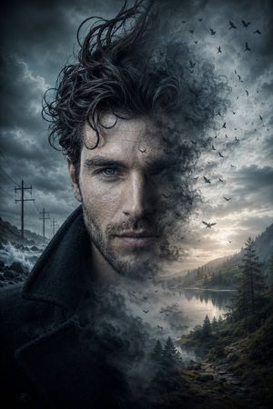Cinematic Double Exposure Storm Portrait AI image template preview