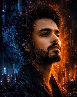 Futuristic Cyberpunk Side Profile Portrait AI image template preview