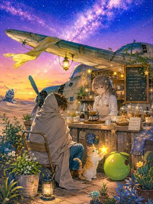 Desert Cafe Escape Story AI image template preview