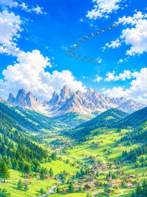 Italian Valley Morning Flight AI image template preview