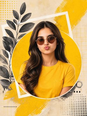 Yellow Mixed-Media Portrait Poster AI image template preview