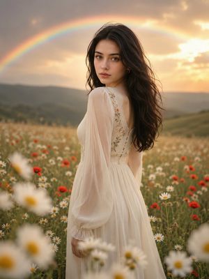 Ethereal Portrait in a Floral Meadow AI image template preview