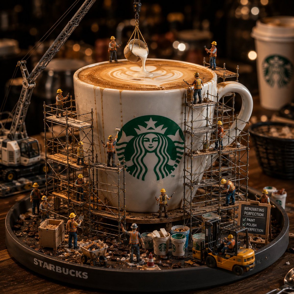 Miniature Starbucks Renovation Scene