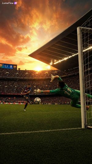 Cinematic Stadium Football Match — Cinematic {argument name="lighting" default="sunset"} football match in a massive stadium, score {argument name="match score"