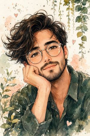 Watercolor Anime Style Male Portrait — Cute watercolor anime-style portrait illustration of a {argument name="subject" default="handsome young man"}(same as in 