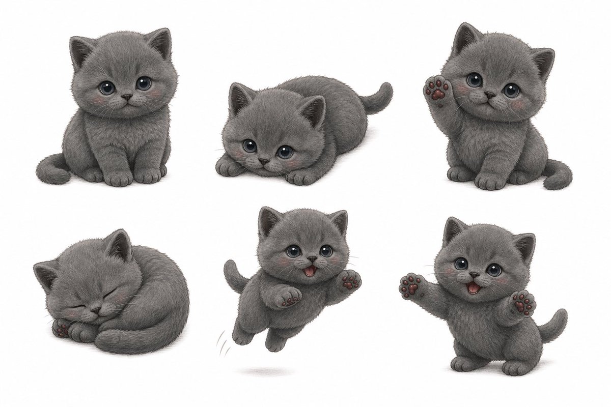 Gray Kitten Sticker Pack Sheet
