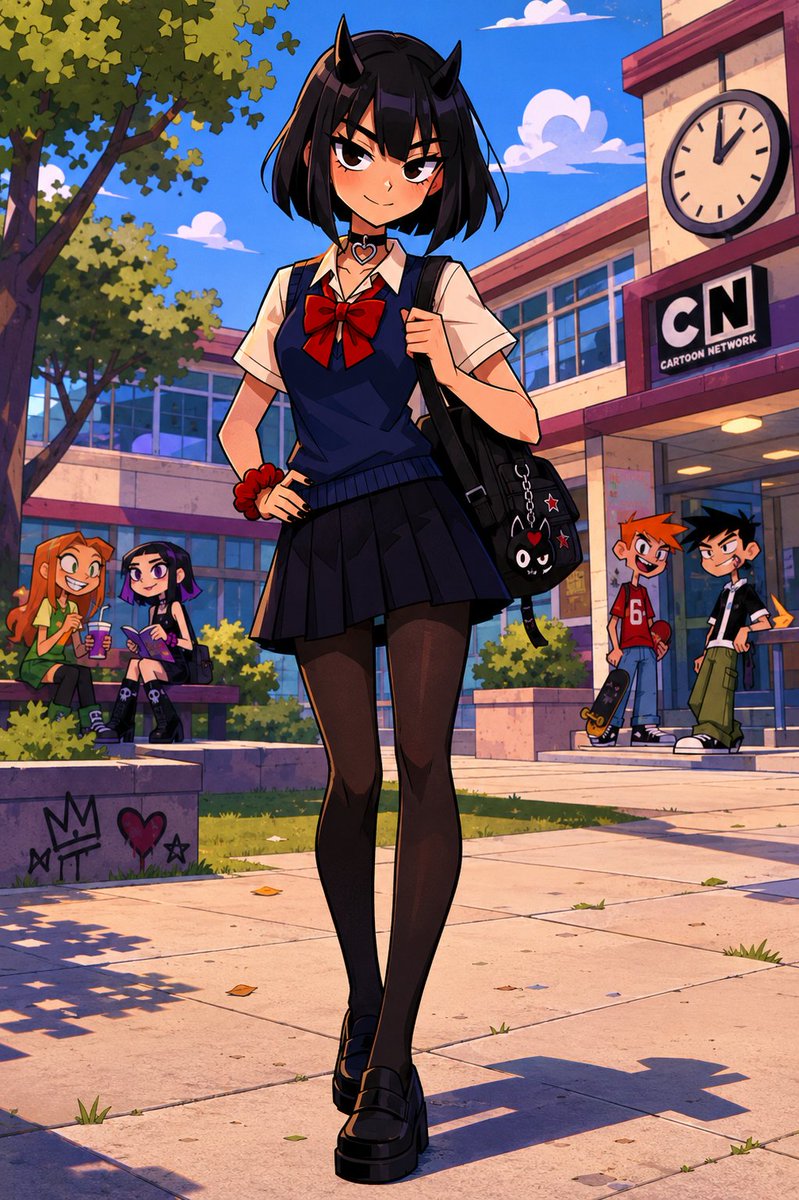 Demon Schoolgirl Anime Character Scene