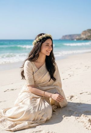 South Asian Bride on Beach AI image template preview