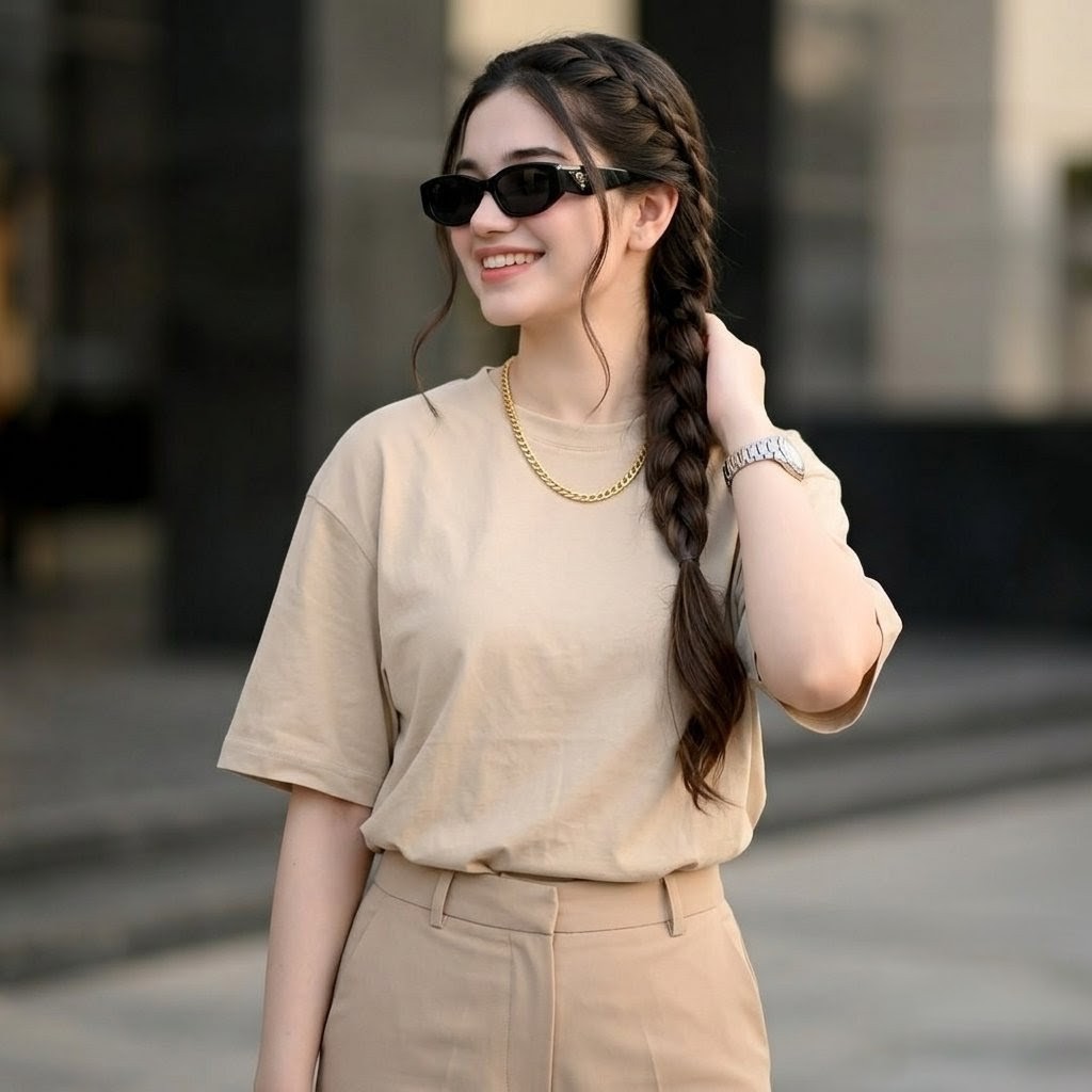 Beige Street Style Braid Portrait