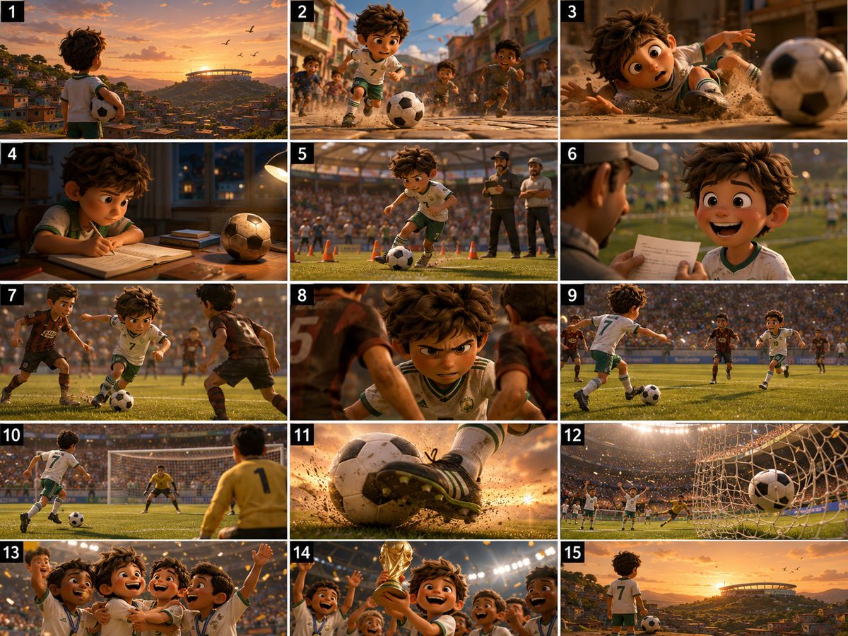15-Panel Football Boy Storyboard