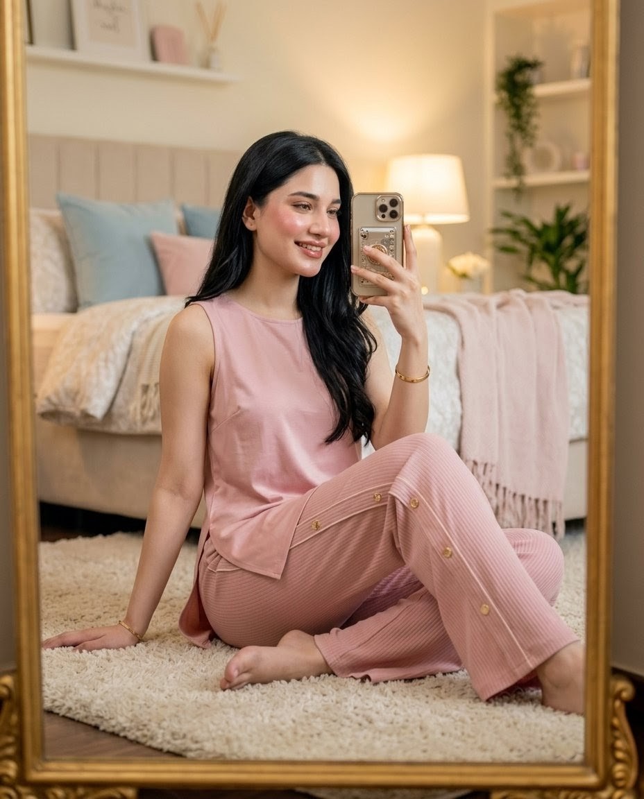 Pink Lounge Set Mirror Selfie