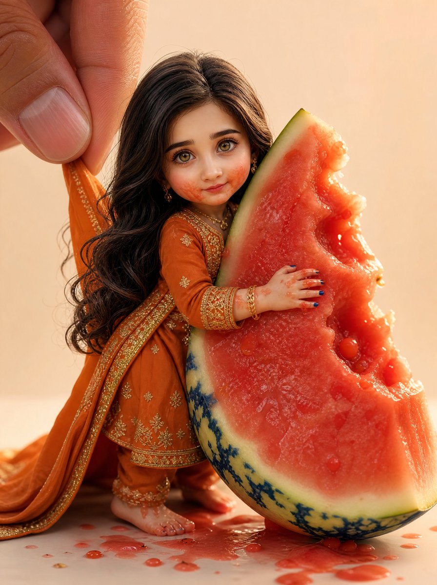 Miniature Doll Hugging Watermelon