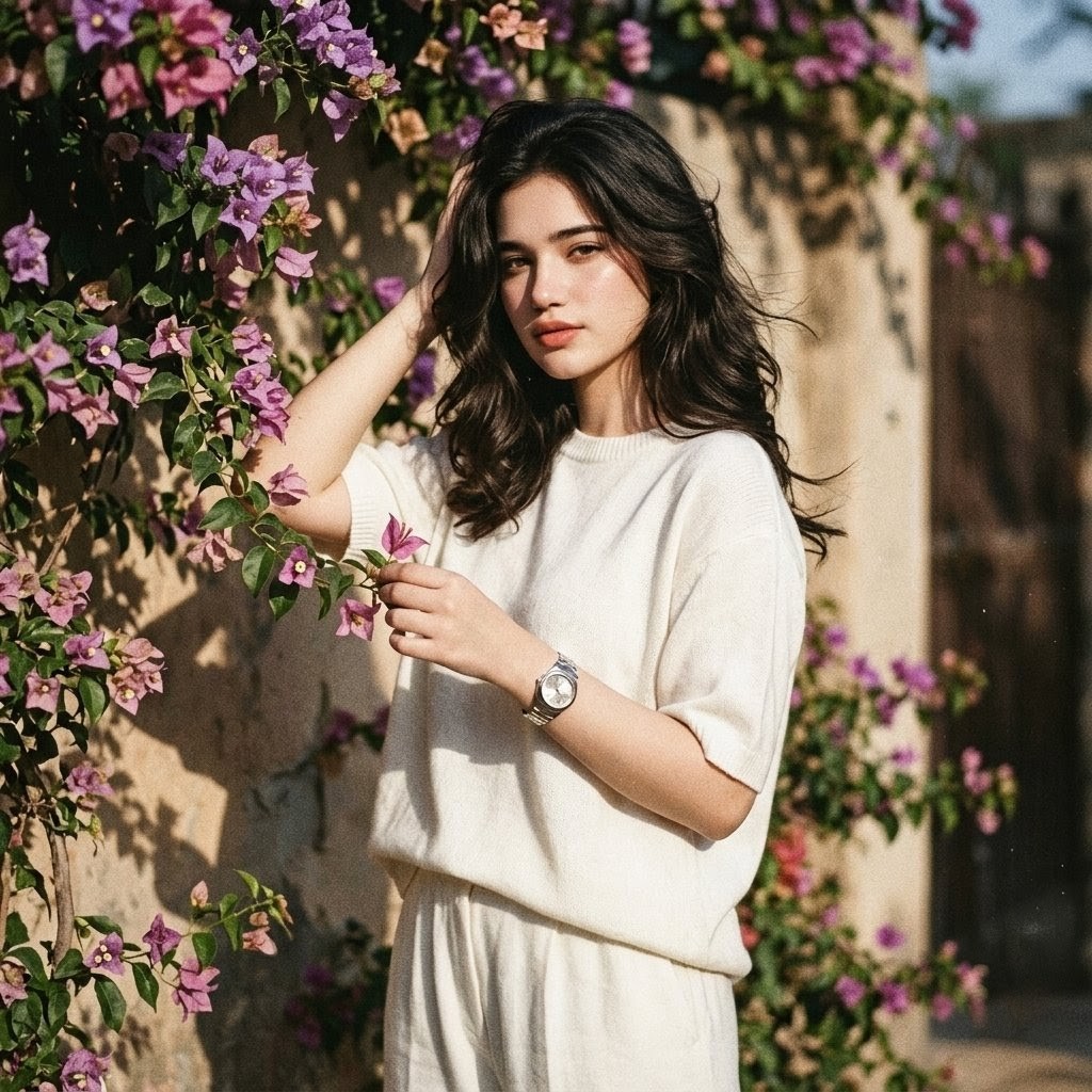 Retro Woman by Flowering Vine