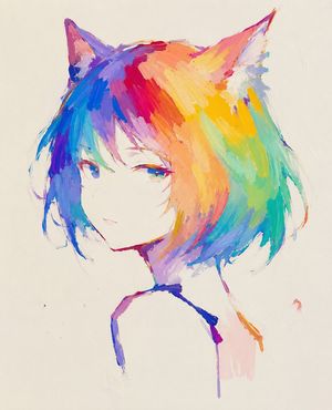 Abstract Rainbow Cat Girl Painting AI image template preview