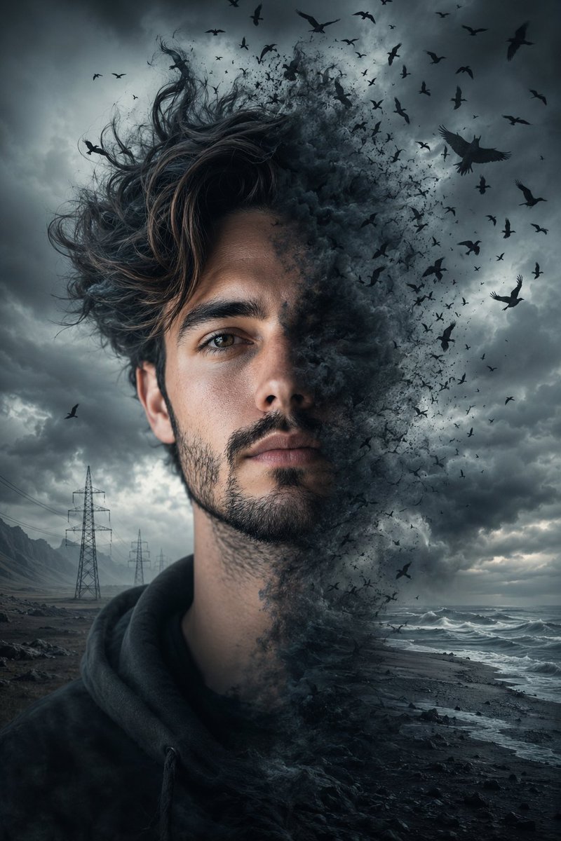 Cinematic Double Exposure Storm Portrait