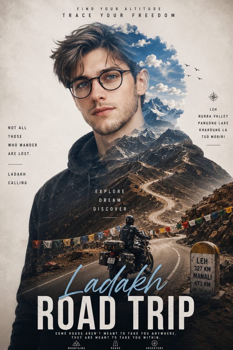 Double Exposure Ladakh Road Trip Poster