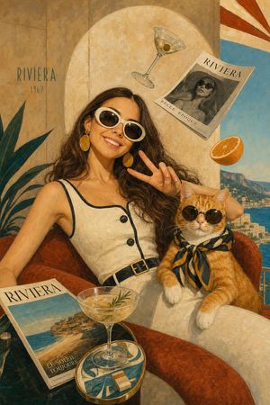 1960s Riviera Surreal Illustration AI image template preview