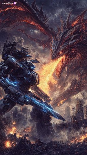 Robot vs Dragon Epic Battle AI image template preview