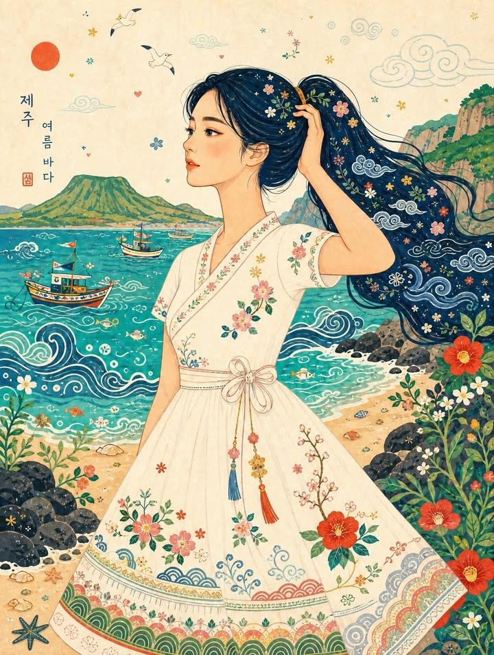 Jeju Island Naive Folk-Art Illustration