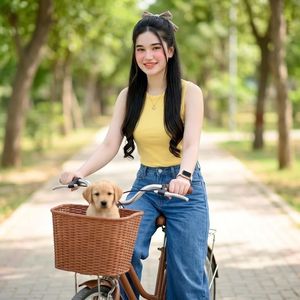 Woman Cycling With Dog in Park AI image template preview