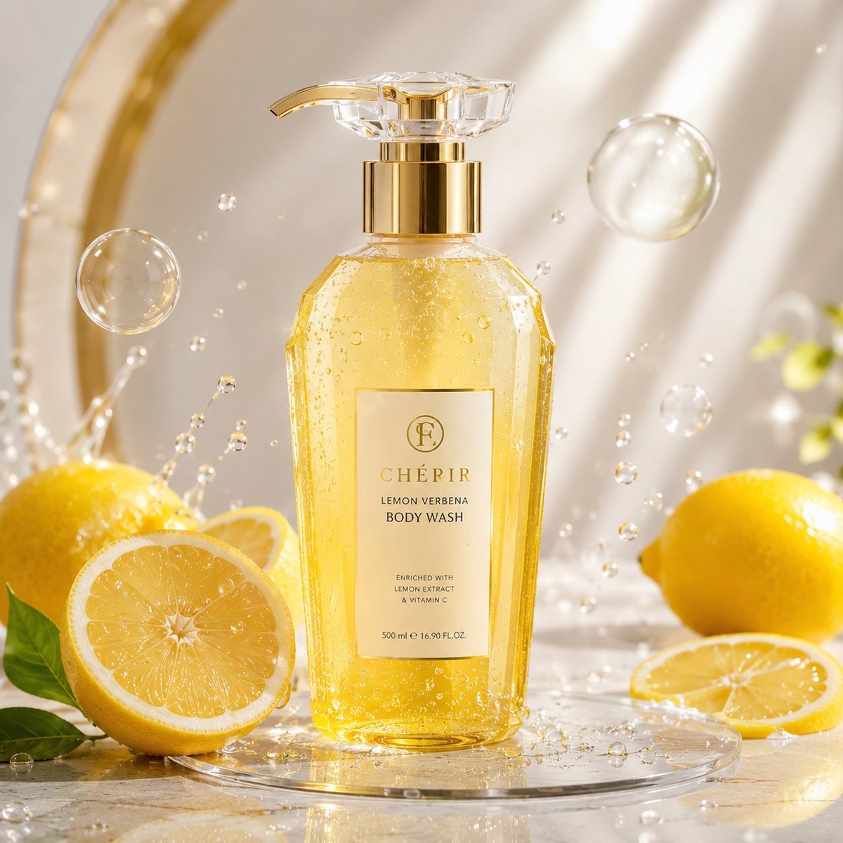 Sample output image for Luxury Lemon Skincare Product Photography