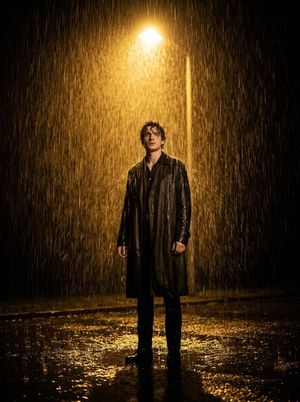 Cinematic Film-Noir Rain Portrait AI image template preview