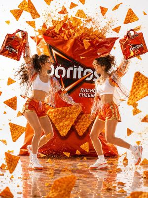 Doritos Fashion Campaign Photography — {argument name="subjects" default="Two young best-friend women"}, early 20s, both flashing radiant h…