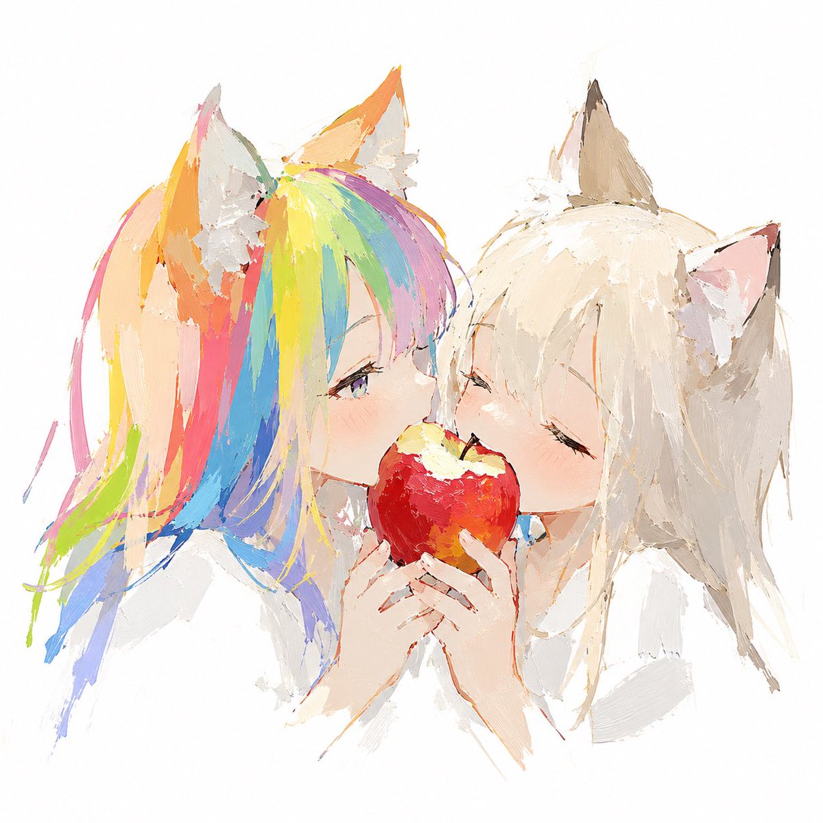 Rainbow-Haired Cat Girl Art