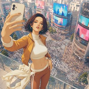 Shibuya Rooftop Selfie Photography AI image template preview